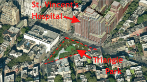 Rudin Management's redevelopment plan for St. Vincent's Hospital and the triangle park space.